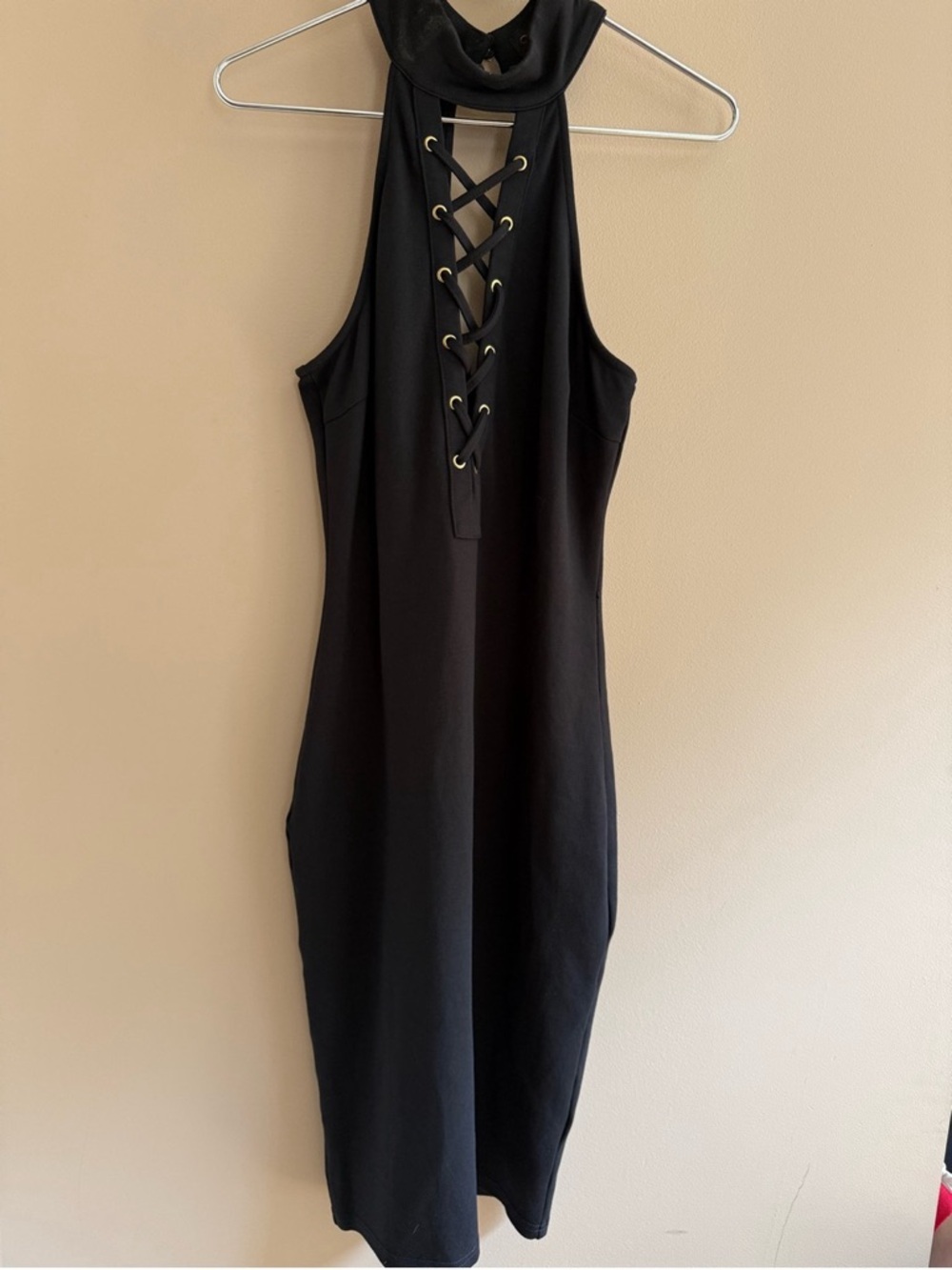 Hot Miami Styles Black Lace-Up Halter Midi Dress